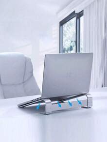Large Capacity Heavy-Duty Aluminum Alloy Laptop Stand, Adjustable Height, Hollow Design For Heat Dissipation, Ergonomic Computer Riser For Home And Office, Compatible With MacBook, HP And All Series Laptops - Silver - View 6