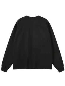 Tiny Spark Dark Streetwear Black Tee Shirt Long Sleeve Blurry Letters Graphic Graffiti Spray - Black - View 3