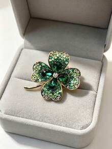 1pc/3pcs Clover Brooch For Women, Luxury Sparkling Rhinestone Pin, Elegant High-End Alloy Rhinestone Brooch, Vintage Exquisite Suit Coat Hat Scarf Decoration Accessory - Green - View 9