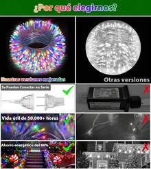 Set de 3 Piezas Cadena de Luces LED de 10M, 8 Modos de Iluminación, Impermeable, Decoración para Navidad, Fiesta, Jardín y Hogar, Varios Colores Disponibles - luz de color - Ver 4