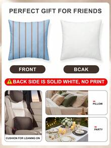 1/2pcs Sky Blue Striped Pillowcase (No Filling), Cushion Cover, Decorative Pillowcase, Single-Sided Print, Multi-Functional, Breathable, Anti-Pilling, Comfortable, Machine Washable, Suitable For Sofa And Car Pillows, Room Decor, Autumn Decor, Home Decor, Autumn Decor, Dorm - Multicolor - View 5