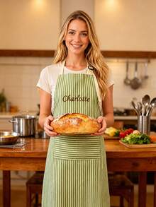 Customized Name Embroidered Linen Apron, Personalized Embroidered Name Apron, Breathable And Skin-Friendly, Unique Design, Practical And Warm Souvenir - Multicolor - View 5