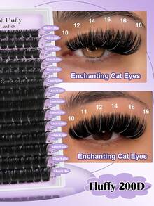YIDUO 200D Bulu Mata Gugus Lembut, Bulu Mata Individual Ultra Lembut dan Padat, Ekstensi Bulu Mata Cat Eye Wispy DIY untuk Riasan Salon, Hadiah Riasan Liburan - MultiWarna - View 2