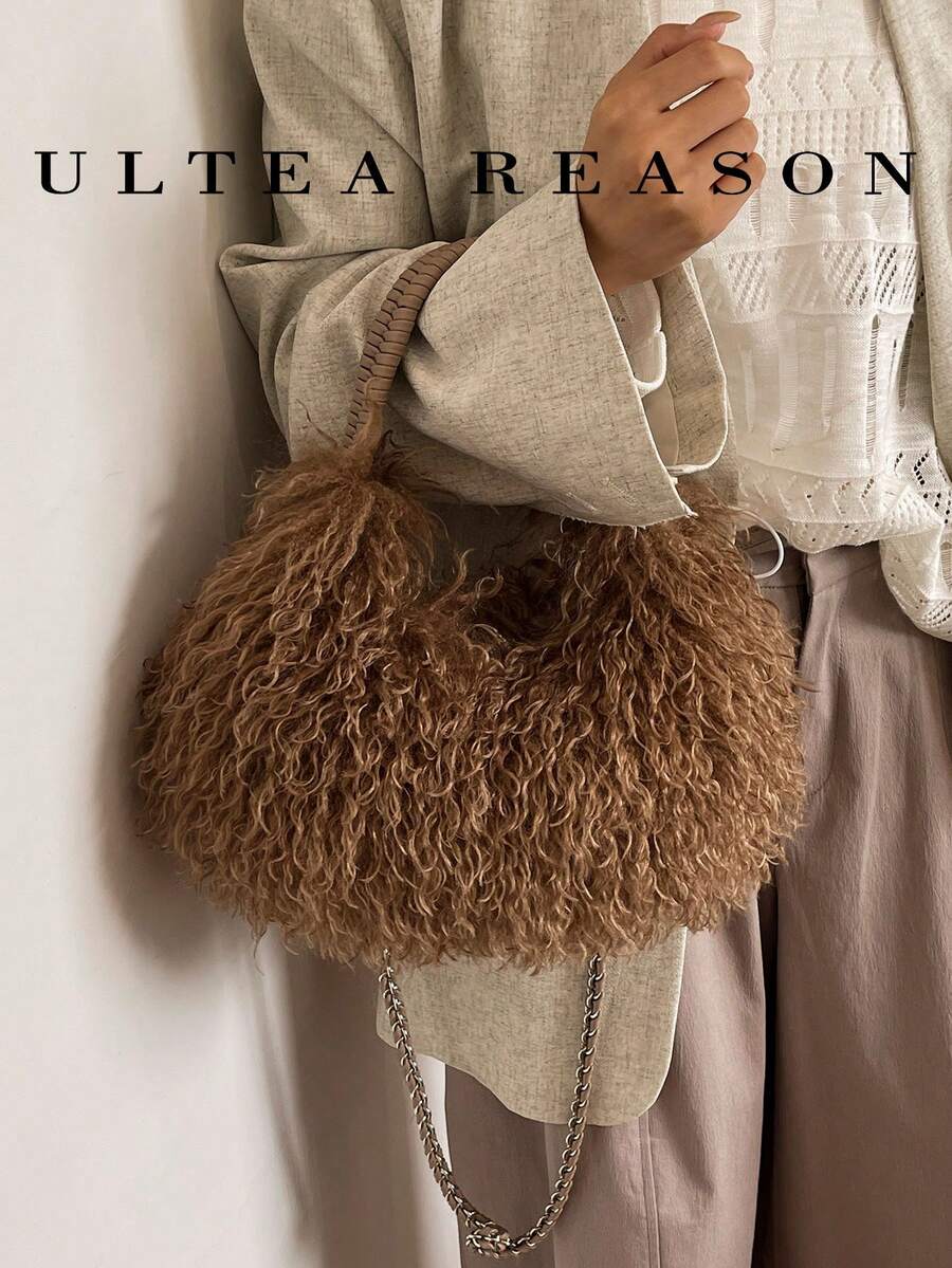 1pc Solid Color Plush New Women's Backpack, Shoulder Bag, Crossbody Bag, Fashion Square Handbag, Zipper Closure, Autumn/Winter New Style, Suitable For Commuting, Shopping, Dating