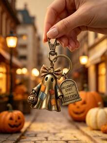 Retro-Style Ghost Patch Halloween Keychain-A Ghost Bag Charm That Sets The Perfect Festive Mood. - Multicolor - View 4