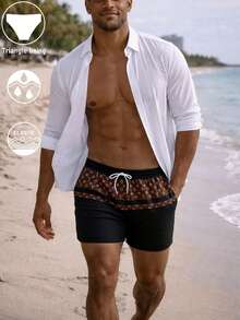 Men's Hawaiian Beach Print Swim Shorts With Inner Lining, Anti-Embarrassment Beach Swimwear - Multicolor - View 11