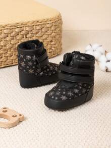 Fashionable Infant Fluffy Winter Snow Boots With Snowflake Pattern, Soft Sole, Thick Fleece Lining, Warm Ankle Boots - Black - View 7
