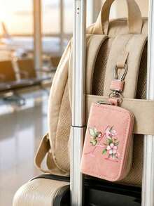 Pink Zipper Key Pouch With Fairy, Flower And Letter, Matte Leather, Functional Key Pouch Suitable For Car, Home And Office - Perfect For Graduation, Teacher's Day - Neutral Design, Travel Accessory, Elegant Jewelry, Premium Craftsmanship, Professional Accessory, Perfect Gift For Classmates And Friends, Realistic, Mini, Minimalist Style, Perfect Wedding And Holiday Gift Or Accessory For Women's Handbag, Keychain, Valentine's Day Gift, Ideal Choice For Graduation Ceremony And Teacher's Day - Multicolor - View 3