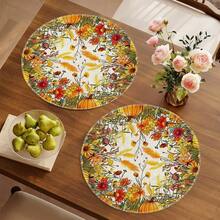 1/4/6pcs Autumn Collection Colorful Wildflower Pumpkin Hand-Painted Pattern Placemats, Suitable For Home Kitchen, Made Of Polyester Fiber, Kitchen Table Decoration, And Party Scene Decoration - Multicolor - View 4