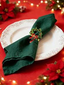 12pcs/8pcs/4pcs Christmas Wreath Napkin Ring Set, Red Bow Decor, Rhinestone Design, Holiday Party Table Decor, Banquet Table Napkin Holder, Christmas Decoration, New Year Decoration - Multicolor - View 13