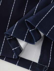 Women's Vintage Striped Front Button Crew Neck Long Sleeve Woven Blazer Jacket, Regular Length With Pockets, Slightly Stretchy, Suitable For Autumn/Winter Style - Royal Blue - View 7