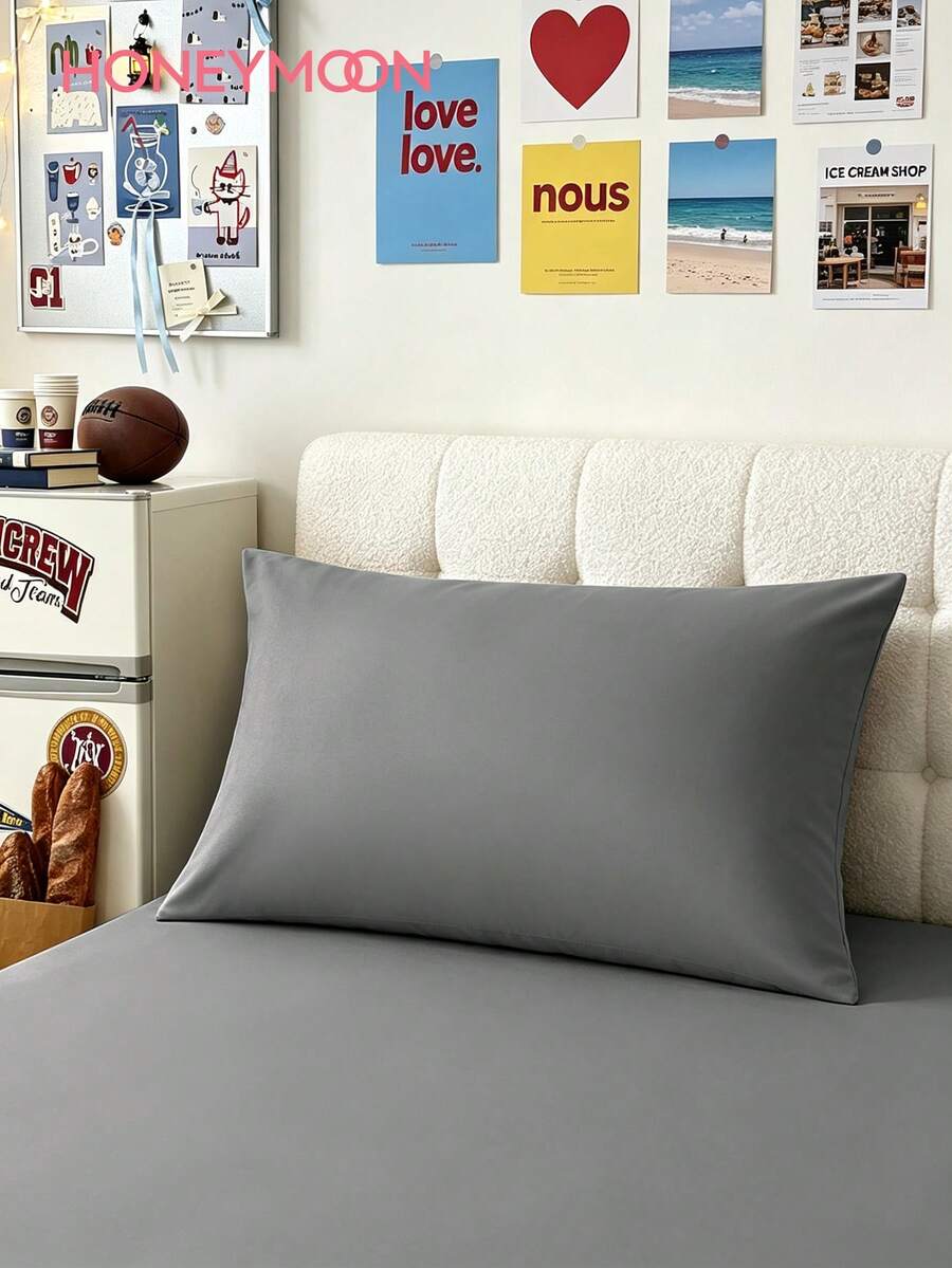 1pc Solid Color Pillowcase, No Pillow Insert, Soft Pillowcase, Wrinkle-Resistant, Fade-Resistant, Soft And Breathable, No Filling, Machine Washable - Grey - View 1