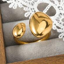 1pc Minimalist 18K Gold Plated Geometric Sphere Stainless Steel Open Ring, Elegant Style, Suitable For Women's Daily Commute And Party Wear - 165 - View 4