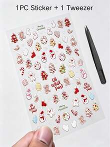 Christmas Warm Tone Face Decoration Sticker Set, Gingerbread Man, Snowman, Candy, Sock Pattern Facial Decoration Sticker Set With Tweezers, Holiday Party Makeup Accents, Face Stickers - Multicolor - View 9