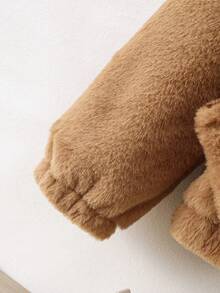 Tween Girls Autumn/Winter Stand Collar Plush Zip-Up Cardigan With Matching Beret Casual Jacket - Brown - View 6