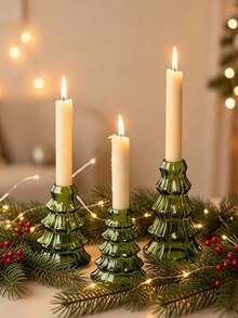 1pc Green Glass Christmas Tree Shaped Conical Candle Holder, Desktop Candle Holder, Christmas Home Desktop Decor, Holiday Party Decoration Ornament - Multicolor - View 5