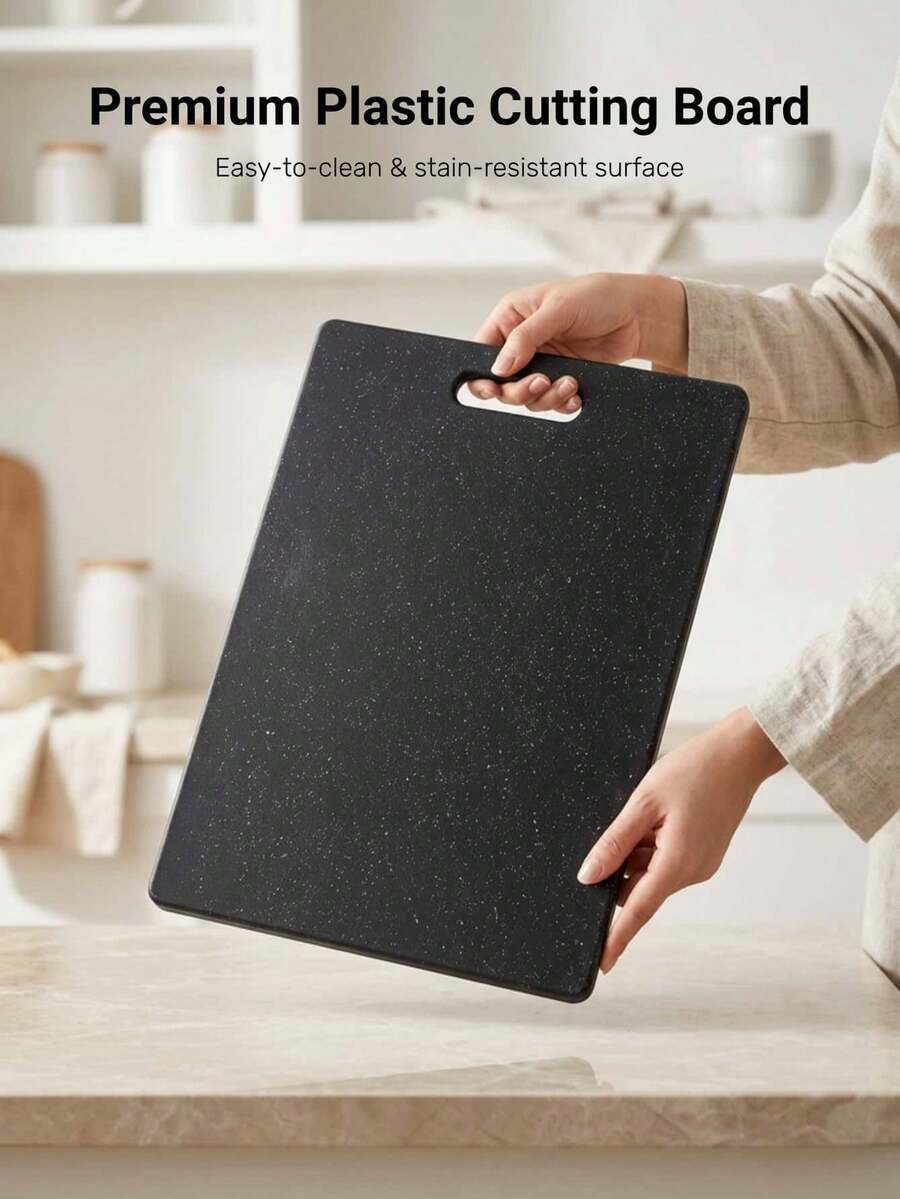 Premium Plastic Cutting Board, Multiple Sizes Available, With Portable Handle, Kitchen Chopping Board, Easy To Clean, Durable, Suitable For Cutting Meat, Vegetables, Fruits, Ideal For Home Cooking, Stylish Design, High-Quality Material, Perfect For Meal Prep Enthusiasts - Black - View 1