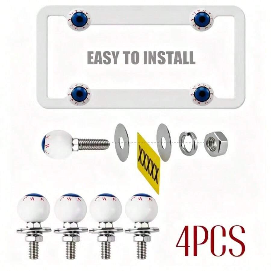 4pcs License Plate Screws, Plastic Eyeball License Plate Frame Bolts With Fixing Nuts, Decorative Car License Plate Frame Bolts, Suitable For Motorcycle License Plate, Frame Screws, Bolts, Caps, Car License Plate Screws - A - View 1