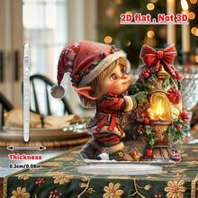 2D Flat, 1pc, Christmas Elf Touching Lamp, Christmas Gift, 2D Acrylic Office, Coffee Shop Display, Multi-Functional Desktop Decor, Suitable For Home And Office, Christmas Holiday Decoration - A - View 4