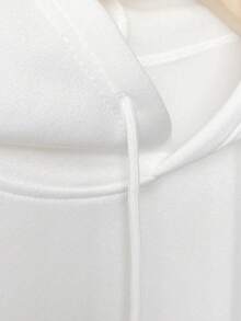 Women's Oversized Brushed Cotton Hoodie, Graphic Print With White Face And "Love Your" Text, Drawstring Hood, Kangaroo Pocket, Casual Streetwear Style - White - View 4