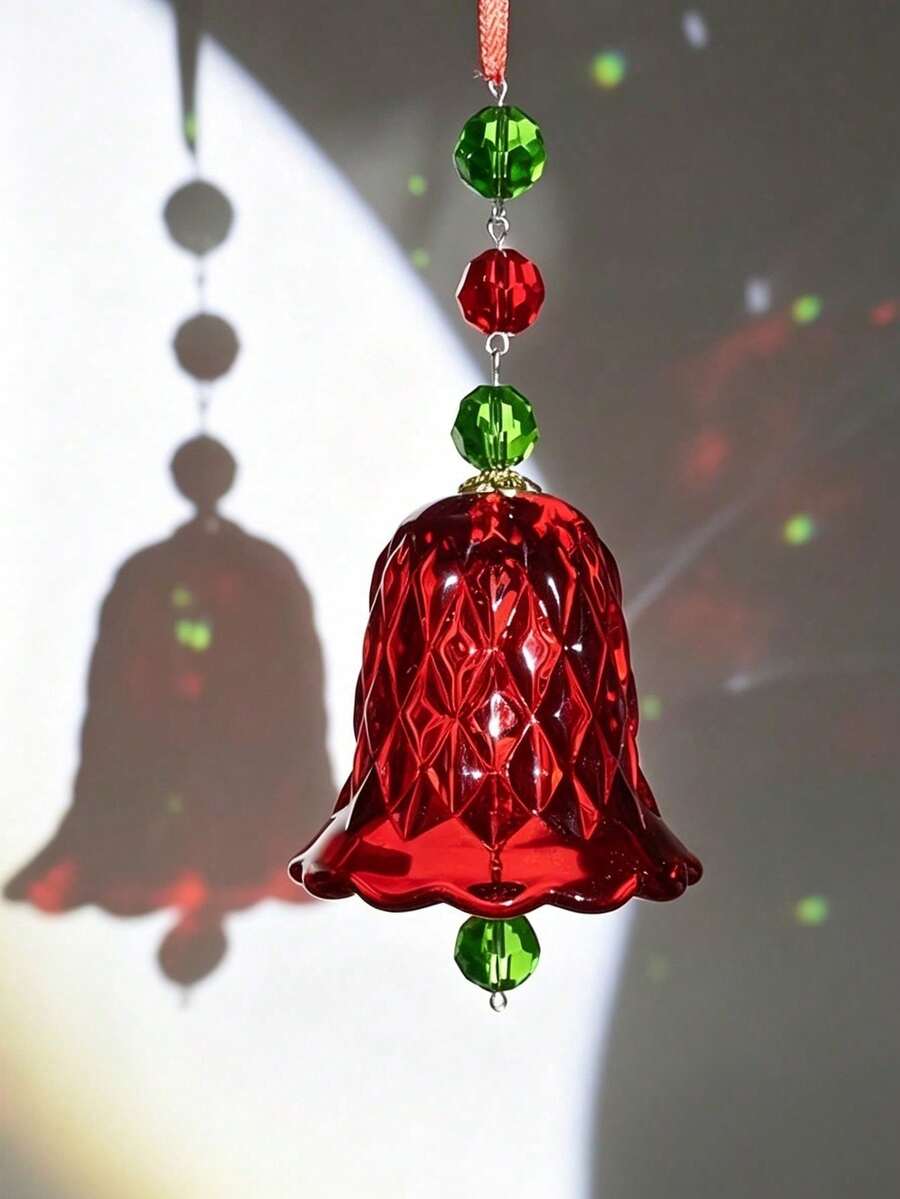 1 Set Red/Crystal Wind Chime Transparent Glass Bell Pendant, Window Decor Light Catcher, Christmas Tree Ornament