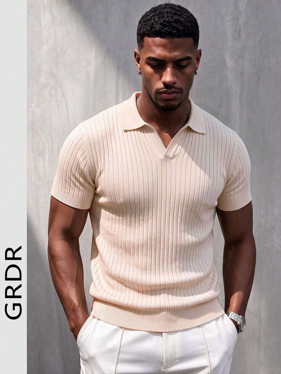 GRDR Men's Solid Color Short Sleeve Knit Sweater, Fashionable For Summer
