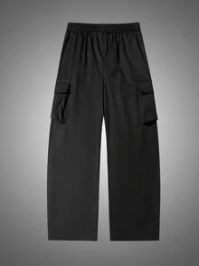 Men's Autumn Curved Leg Long Pants, Multi-Pocket Sports Pants With Drawstring Elastic Waist, Loose Barrel Leg Casual Pants For Daily Commute, Sports, Parkour, Gift For Boyfriend - Black - View 4