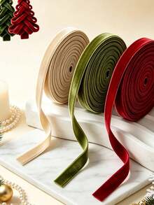 3 Rolls Velvet Ribbon, 1cm Wide, 500cm Total Length, Premium Christmas Ribbon For Christmas Tree Decoration, Gift Wrapping, Wreath Accents - Multicolor - View 3