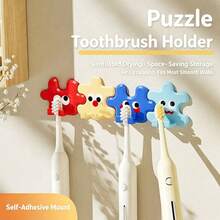 Cute Puzzle Toothbrush Holder Wall Hook, Self-Adhesive No-Drill Wall Mount Storage Rack, Multi-Function Cartoon Storage Rack, Suitable For Toothbrush, Towel, Hat, Mask, Bathroom Kitchen Entryway Home Decor - Multicolor - View 4