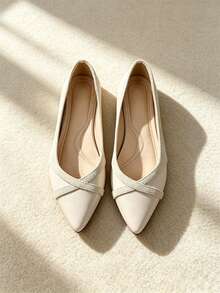 Women's Pointed Toe Flat Shoes, Spring/Autumn Beige Pointed Toe Shoes, Fashionable Elegant Comfortable Ballet Shoes, Suitable For Work, Commuting, Party, Travel And Daily Wear - Apricot - View 2