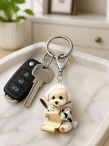 Cute 2D Flat Acrylic Letter Writing Puppy Keychain, Bag Accessories, Car Keychain Accessories, (Accessories Are Flat, Not 3D) Valentine's Day, Back To School, Christmas, Easter, Birthday - Multicolor - View 9