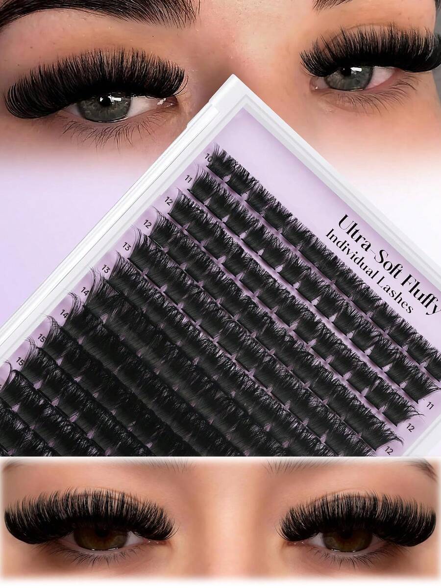 YIDUO 200D Bulu Mata Gugus Lembut, Bulu Mata Individual Ultra Lembut dan Padat, Ekstensi Bulu Mata Cat Eye Wispy DIY untuk Riasan Salon, Hadiah Riasan Liburan - MultiWarna - View 1