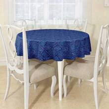 Round Navy Geometric Tablecloth, Classic Pattern Polyester Table Cover For Dining Table, Kitchen, Everyday Use, Modern Home Decor And Casual Family Dining Styling - A - View 5