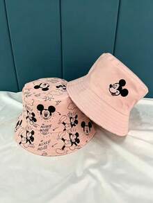 Disney 米奇可翻轉雙面可穿戴印花漁夫帽，男女通用，休閒風格，防紫外線，輕便戶外旅行沙灘遮陽帽 - 彩色 - 查看 17
