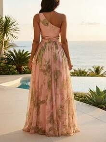 Vestido halter novedad 2026, estampado vintage, estilo francés elegante, cintura ajustada, favorecedor para la figura, tela gasa para mujer - Rosa - Ver 7