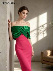 ELYRADIA Gaun Maxi Mermaid Tanpa Tali dengan Detail Sambungan Elegan untuk Wanita, Gaun Malam Formal untuk Tamu Pernikahan, Prom, Pesta & Koktail - Hot Pink - View 1