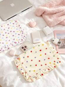 Cute Floral Print Makeup Bag With Pleated Edge Design,Large Capacity Handbag,Portable Zipper Storage Bag,Travel Storage Bag,Coin Wallet,Toiletries Bag - Multicolor - View 7