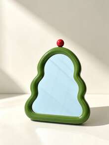 1PC Cute Christmas Tree Desktop & Wall‑Mount Makeup Mirror, Irregular Wavy Frame Vanity Mirror, Foldable Stand HD Cosmetic Mirror For Bedroom Dorm Table Wall Decor - Tree - View 1