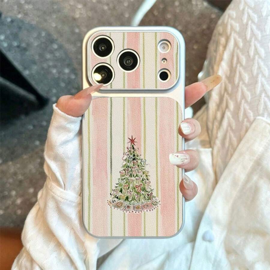1pc TPU Material Soft Girl Style Christmas Tree Pattern Phone Case Suitable For Apple 17 Pro Max/17/16 Pro Max/15/13/12/11 Large Window Skin Full Coverage Anti-Drop Soft Shell Phone Protective Cover - Silver - View 1