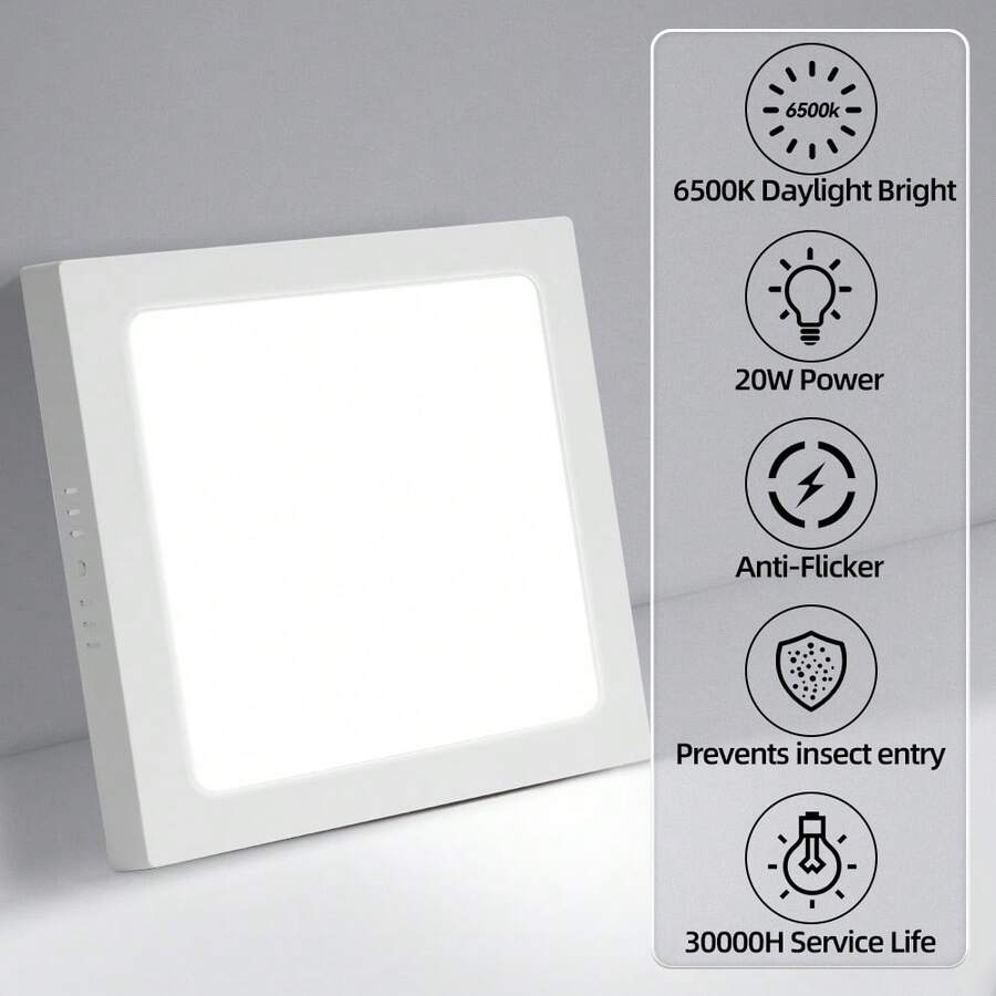 CANMEIJIA 6500K 110V/220V Universal LED Ceiling Light, Square White Flush Mount Ceiling Lamp For Bedroom, Living Room, Hallway, Kitchen, Bathroom, Apartment, Balcony, Office, Bright Indoor Decorative Lighting, Flicker-Free - LED White Frame Ceiling Light - View 1
