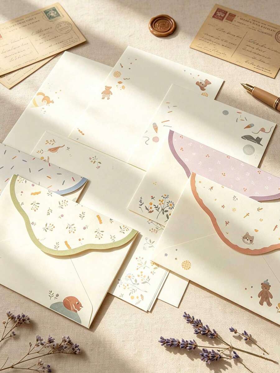 Set Amplop & Surat Gaya Pastoral Vintage 18 Buah, Estetika Penyembuhan Lembut Korea, Motif Hewan & Bunga Lucu, Cocok Untuk Surat Pengakuan/Surat Cinta/Kartu Ucapan/Buku Harian Pelajar/Pembungkus Kado/Liburan