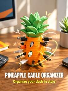 Pineapple Cable Organizer Tray, Desktop Tidiness Assistant, Modular Segmented Design, Cable Management Organizer, Easily Store Multiple Data Cables, Home Desktop Decor, Office Use, Gaming Desk, Neat Cable Storage, Gift Recommendation, Birthday Gift, Couples, Friends, Classmates, Family Gift, Party Gift - Multicolor - View 2