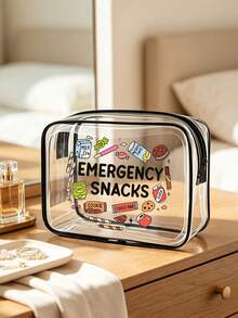 「Emergency Snacks」字母印花 PVC 化妝收納袋，中性旅行化妝盥洗用品收納袋，便攜收納小包 - 彩色 - 查看 9