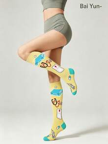 Unisex 1/3 Pairs Holiday Print Over‑The‑Knee Compression Socks, Halloween Christmas New Year Pressure Socks For Sports Fitness, Random Color - Multicolor - View 7