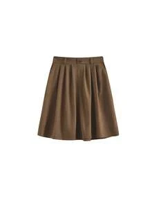 Korean Style Vintage Chic High Waist Slimming A-Line Skirt - Brown - View 5