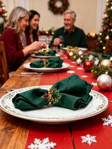 12pcs/8pcs/4pcs Christmas Wreath Napkin Ring Set, Red Bow Decor, Rhinestone Design, Holiday Party Table Decor, Banquet Table Napkin Holder, Christmas Decoration, New Year Decoration - Multicolor - View 4