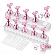 Magnetic Nail Display Stand, 10pcs Pink Nail Practice Holders With Acrylic Base, Professional Nail Training Tool For Press-On Nail Making, Essential For DIY And Nail Salon Display - Multicolor - View 6
