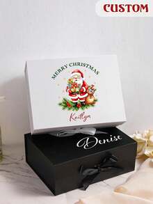 1pc Customized Name Christmas Gift Box, Personalized Santa Claus Pattern Magnetic Folding Gift Box With Ribbon, Merry Christmas Holiday Gift Packaging Box - Multicolor - View 5