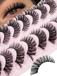 10 Pairs Fluffy Dense Lightweight Natural Short Strip False Eyelashes For Women's Daily Makeup - View 1