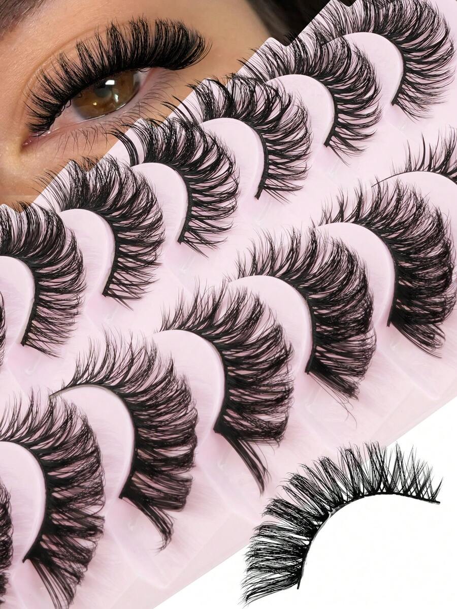 10 Pairs Fluffy Dense Lightweight Natural Short Strip False Eyelashes For Women's Daily Makeup - View 1